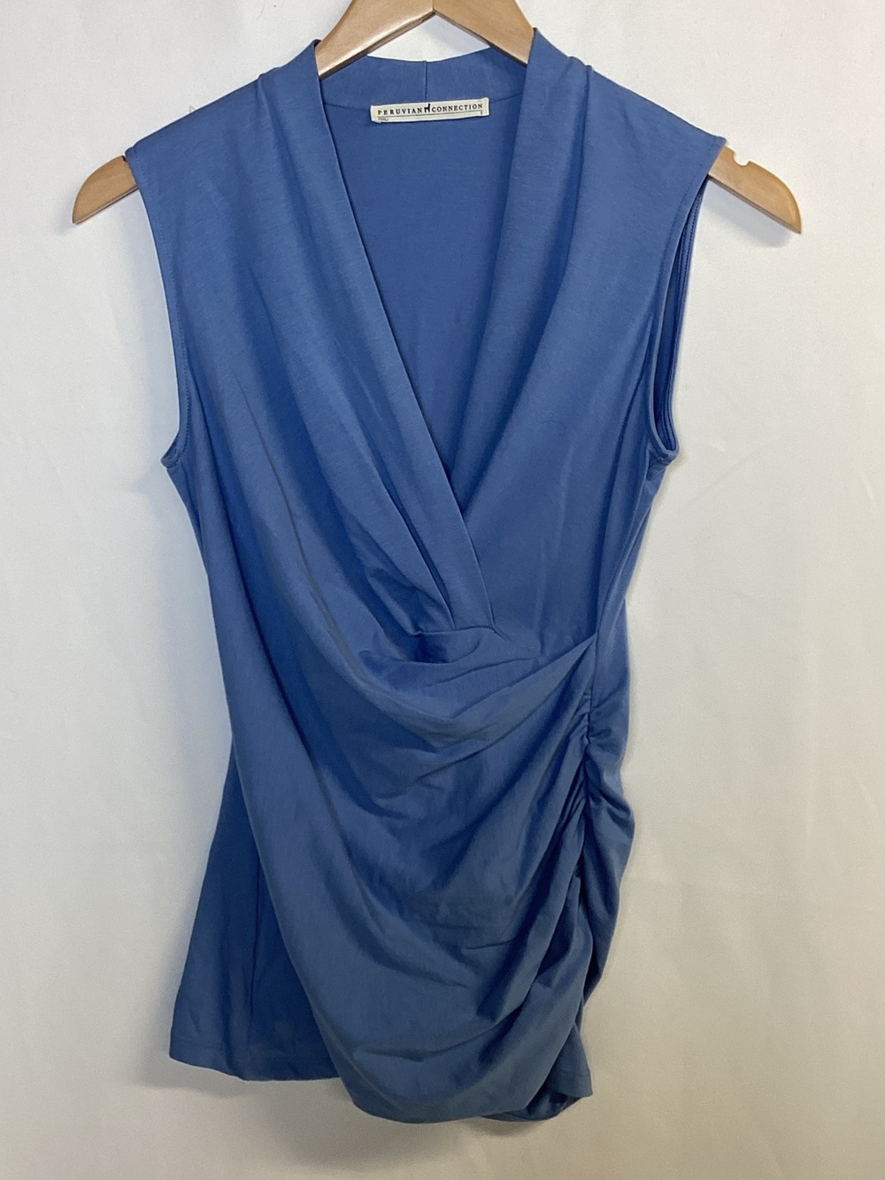Peruvian Connection Blue Sleeveless Wrap-Style Top Size Small Pima Cotton